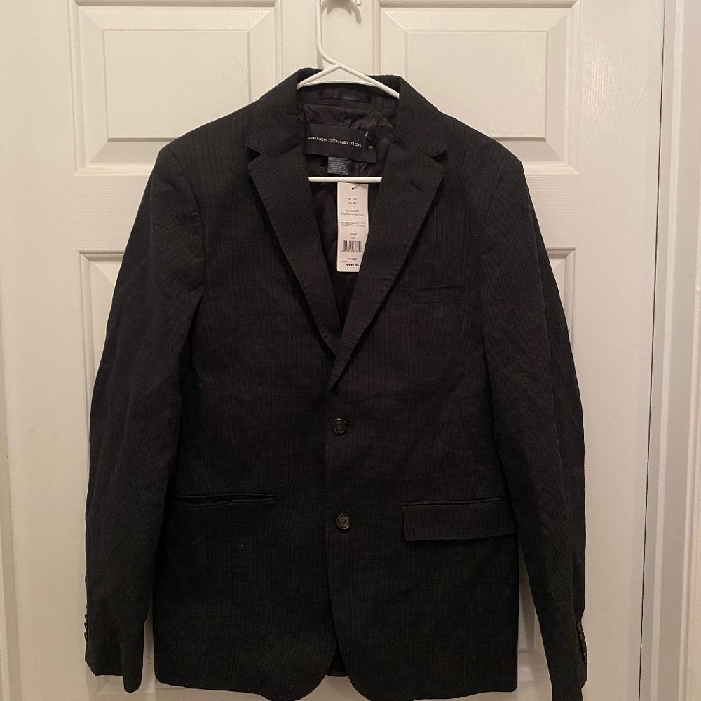 NWT French Connecton Men's Dogtooth Stretch Jacket Gray Sports Coat Blazer 38R
